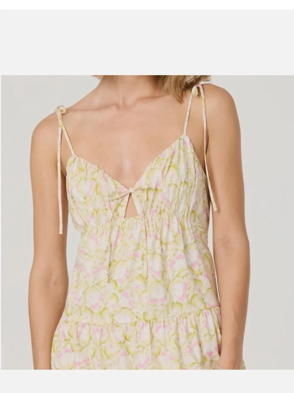 ASTR the Label Tie Strap Tiered Maxi Dress Pink Green Floral, Women's Small $128 - Picture 4 of 6